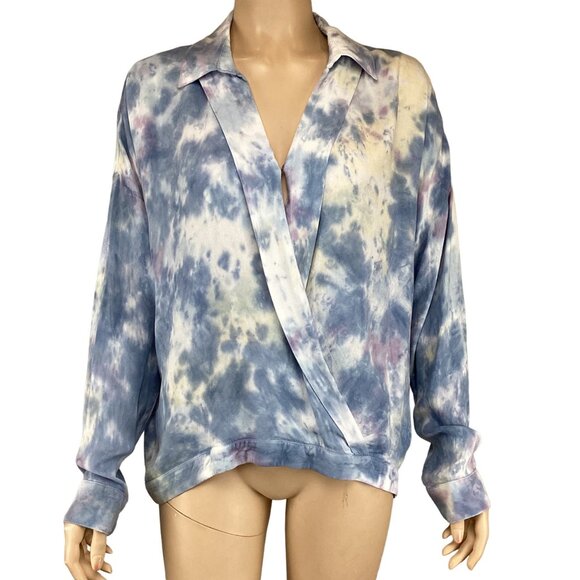 Young Fabulous & Broke Tie-Dye Wrap Top Small NWT Womens Blue & Purple Blouse - Picture 2 of 8